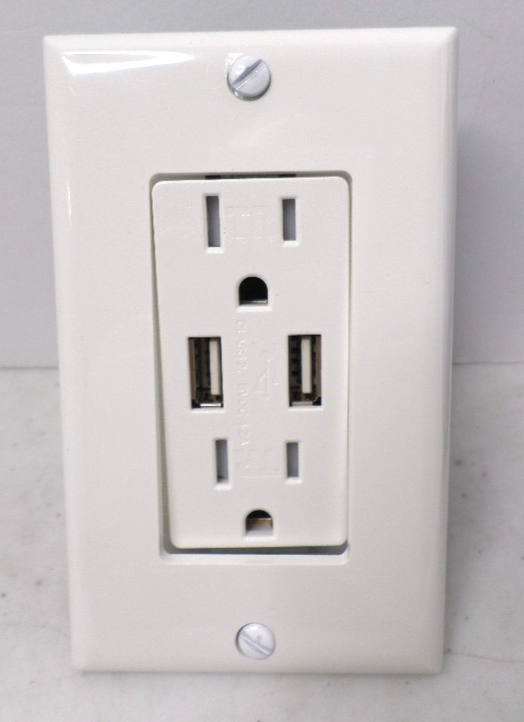SafeSwitch 4.2A USB In Wall Outlet New White 15 Amp Fast Charge