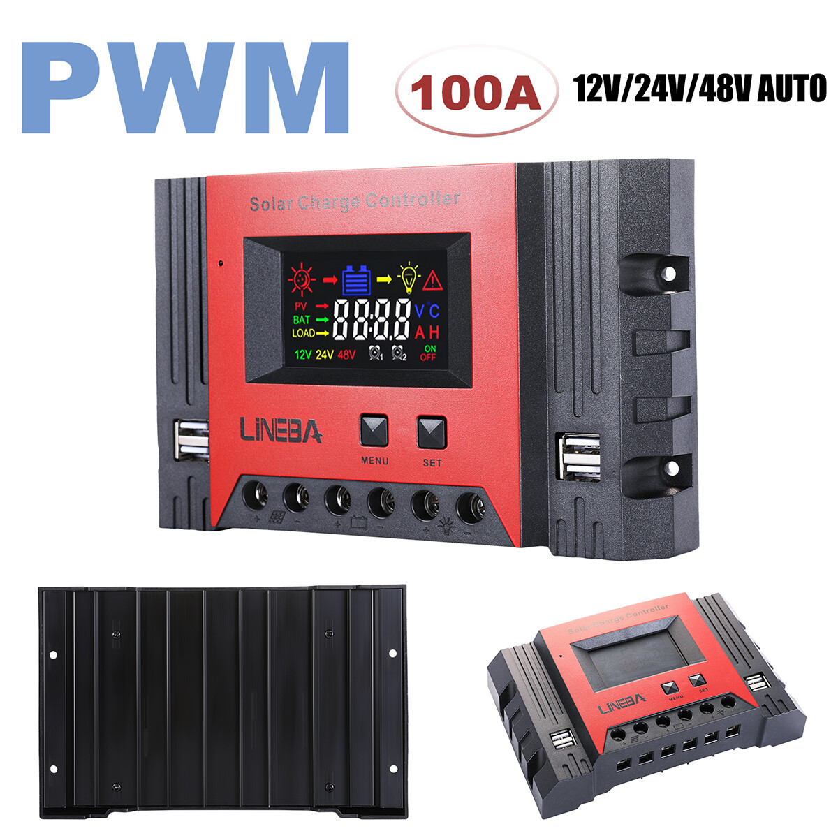 PWM 12V/24V/48V Solar Charge Controller with LCD Display LifePO4 Auto Regulator