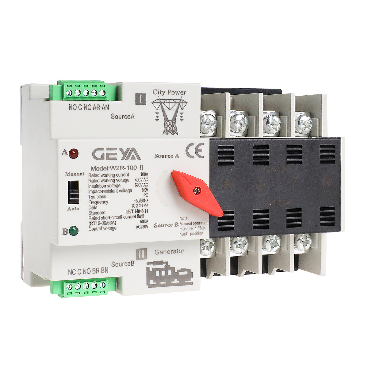 GEYA ATS PC Dual Power Automatic Power Transfer Switch 4Pole 100A 220V 110V Grid