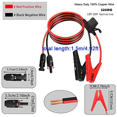12AWG Solar Panel Connector Cable to Battery Clip – Solar Panel Connector Cable