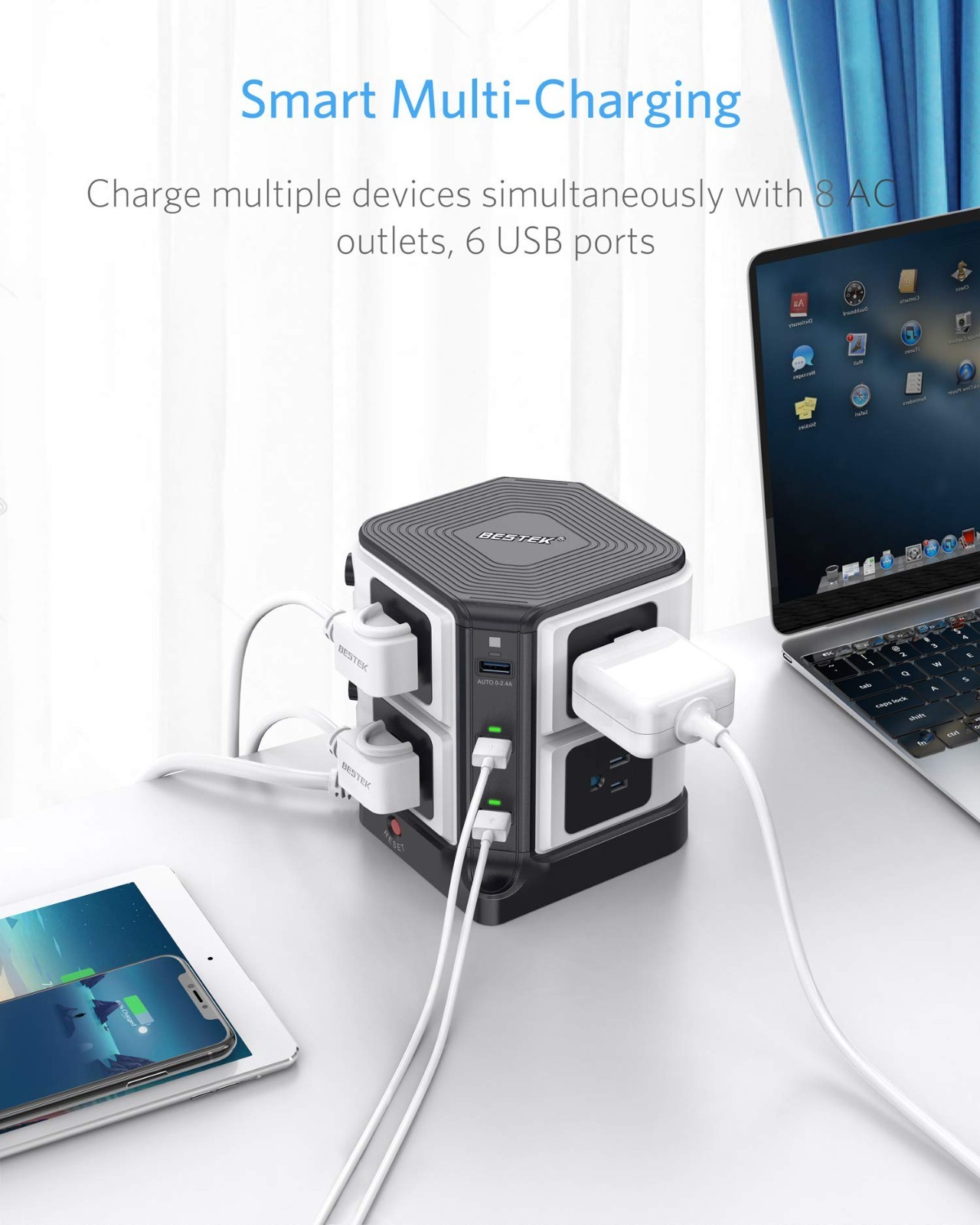 Surge Protector Power Strip with 8 Outlets & 6 USB Ports, 12ft Cord, 1500 Joules