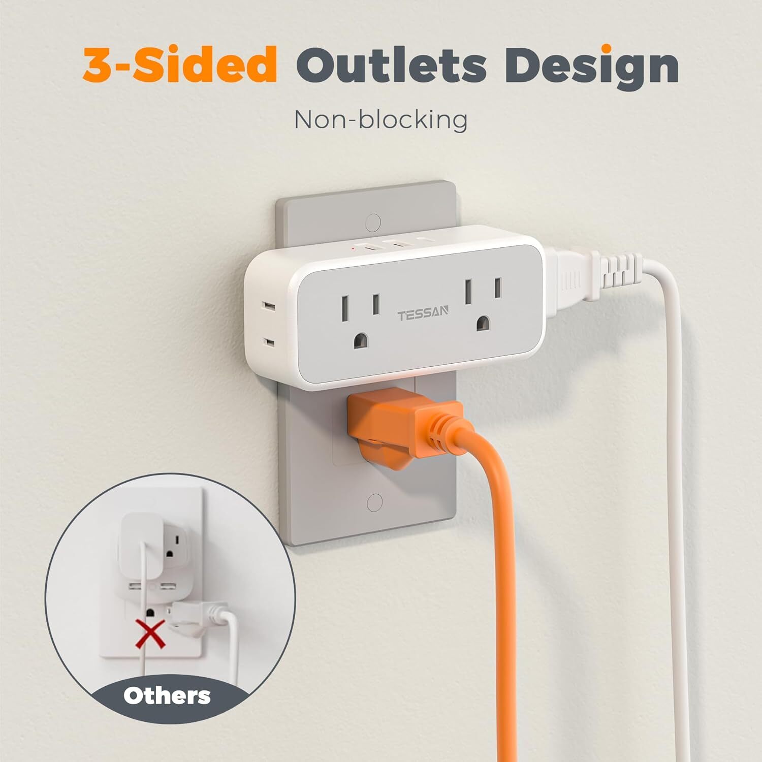 Surge Protector Wall Expander with 4 Outlets 3 USB Port(1 USB C) for Home Office