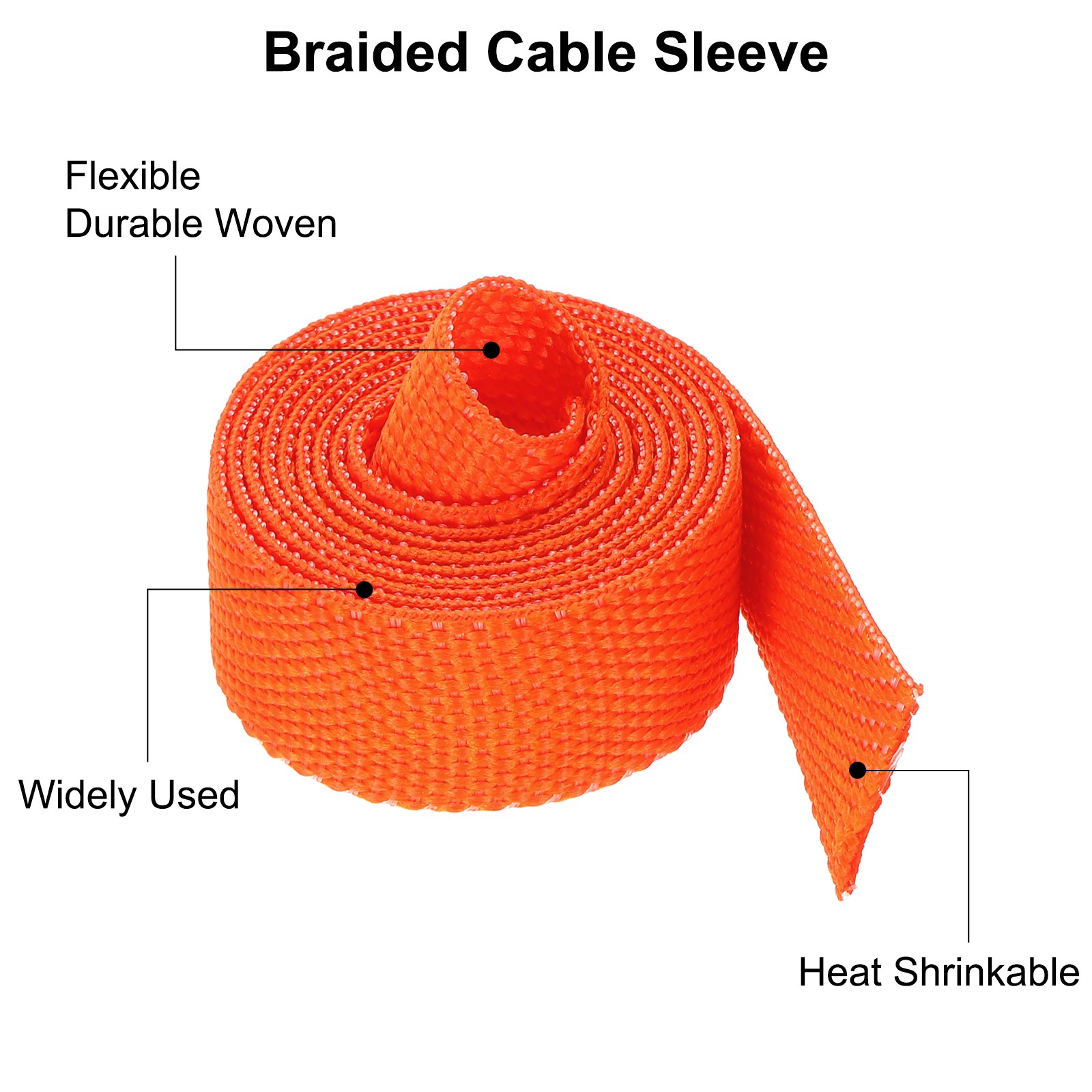 Braided Cable Sleeves Heat Shrinkable Fabric Sleeving , 3/8″ 3ft Orange