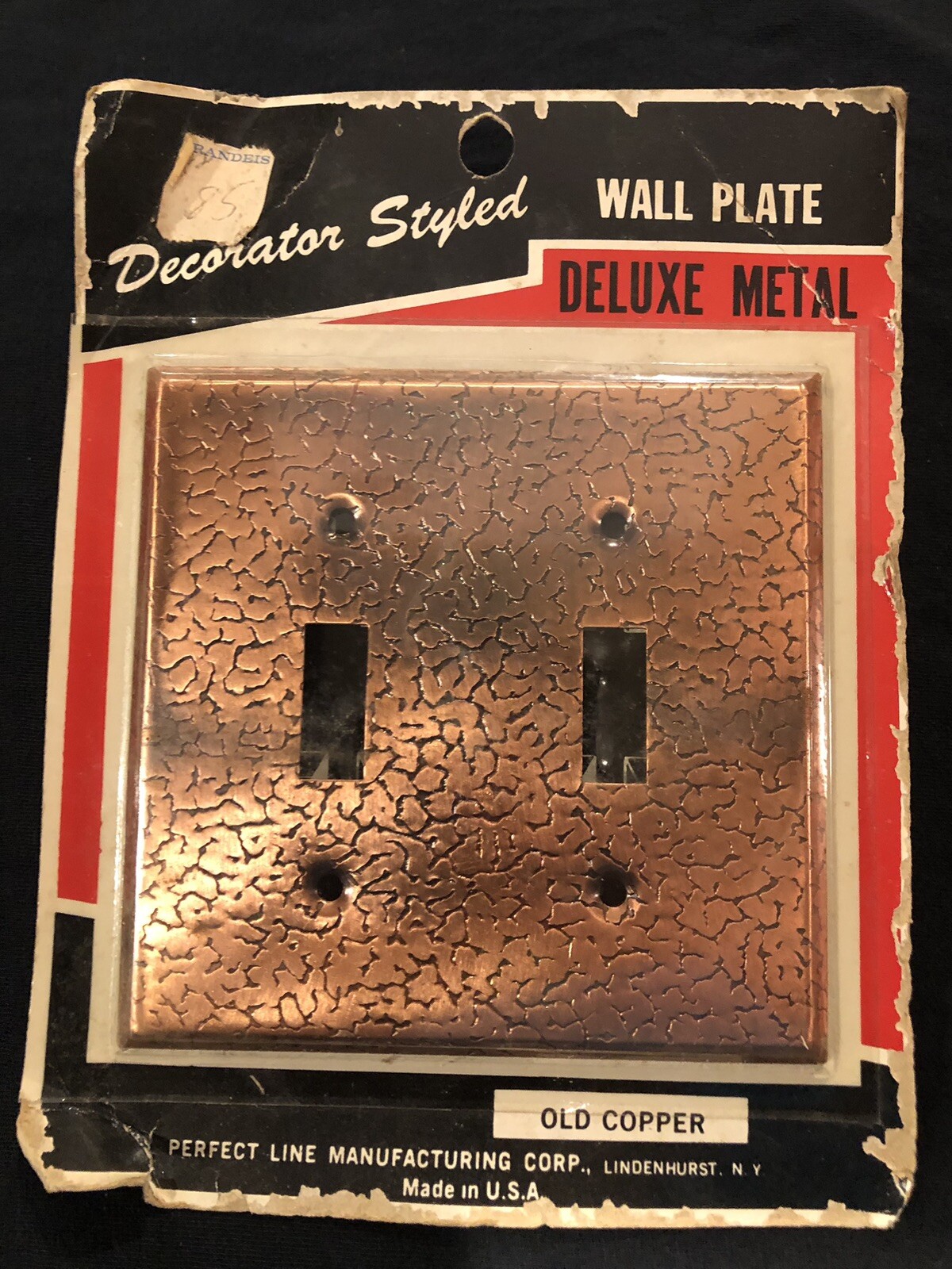 Vtg Old Copper Double Switch Decorative Wall Plate Crackled Perfect Line USA