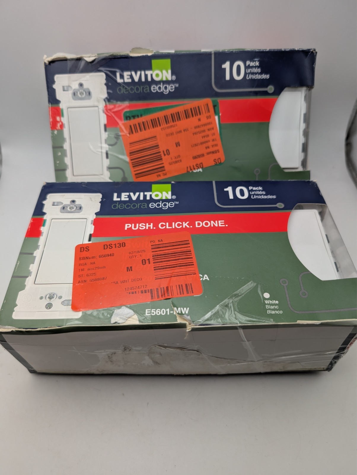 2x 10 Pack Decora Lever Edge 15 Amp 120V Single Pole Switch, White E5601-MW