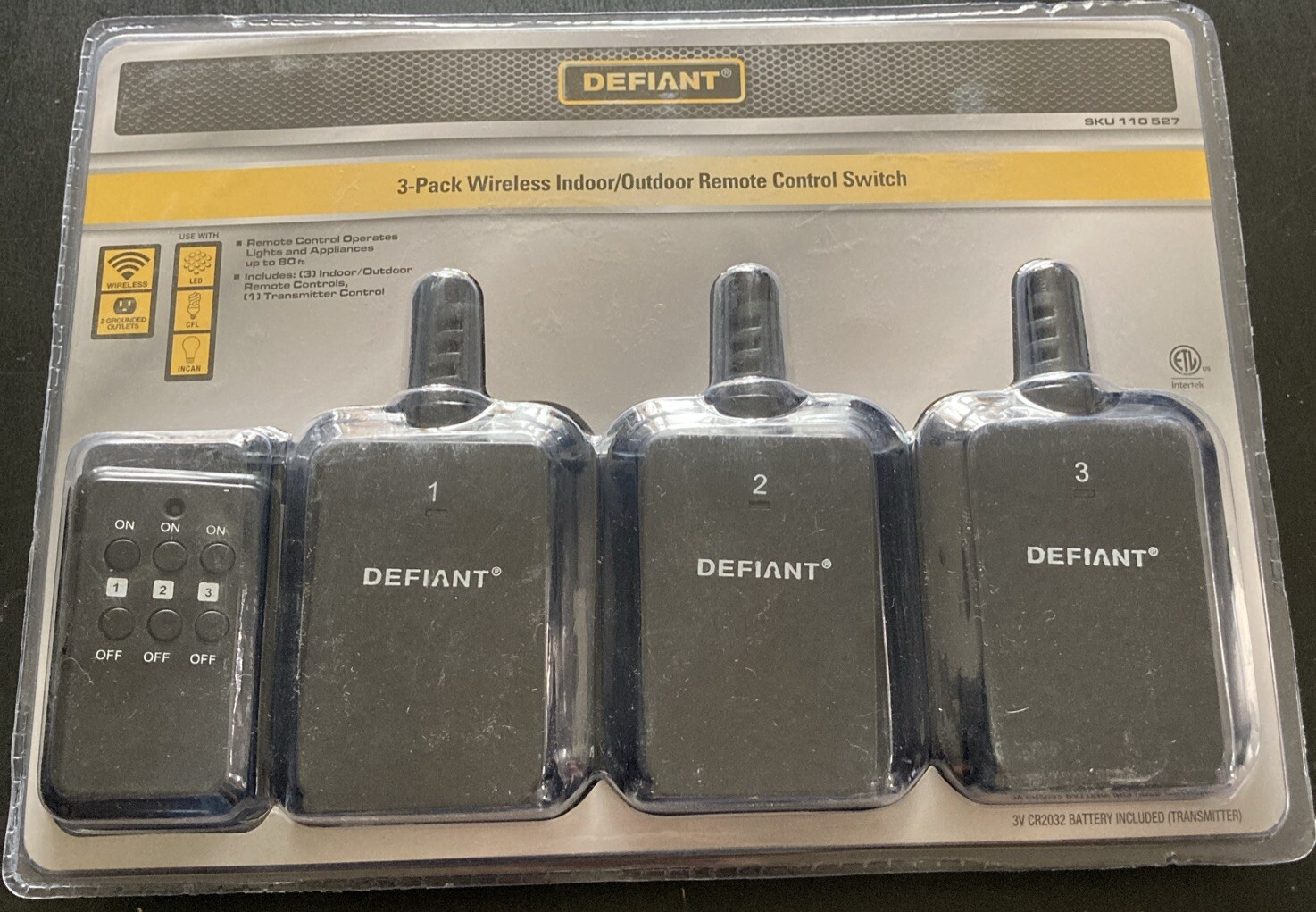 Defiant 3-Pk Wireless Indoor/Outdoor Remote Control Switch with 3 Receivers