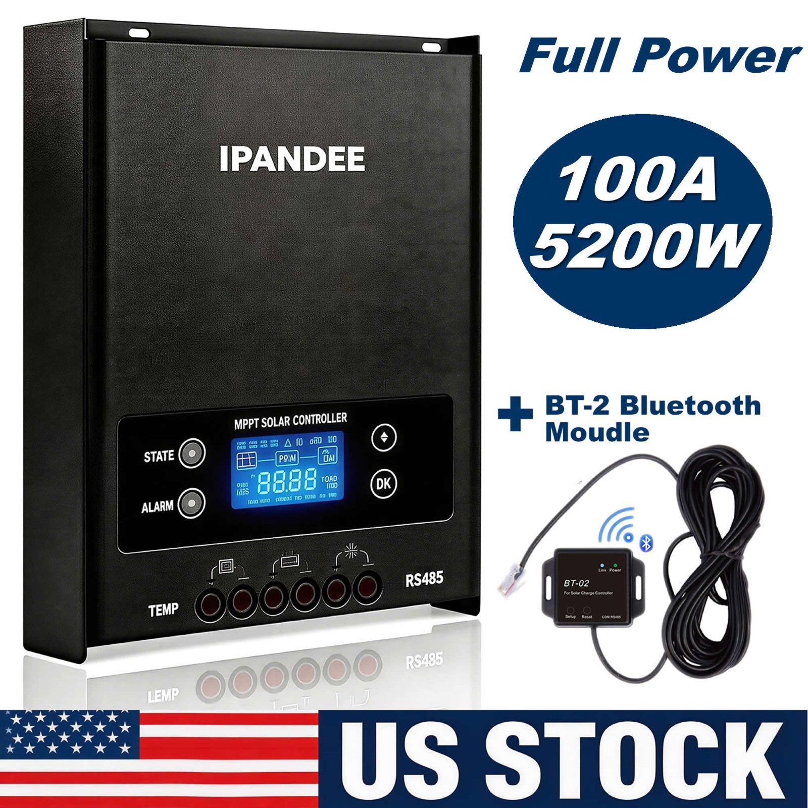 100A MPPT Solar Charge Controller 5200W 12/24/36/48V LCD Battery PV Regulator+BT