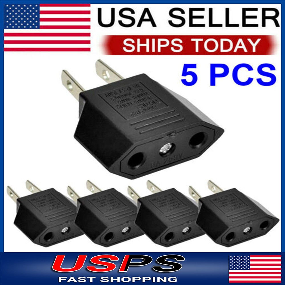 5 PCS New EU Euro Europe to US USA Power Jack Wall Plug Converter Travel Adapter