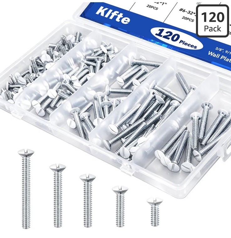 120 pcs Wall Plate Screws, White Outlet Screws 6-32