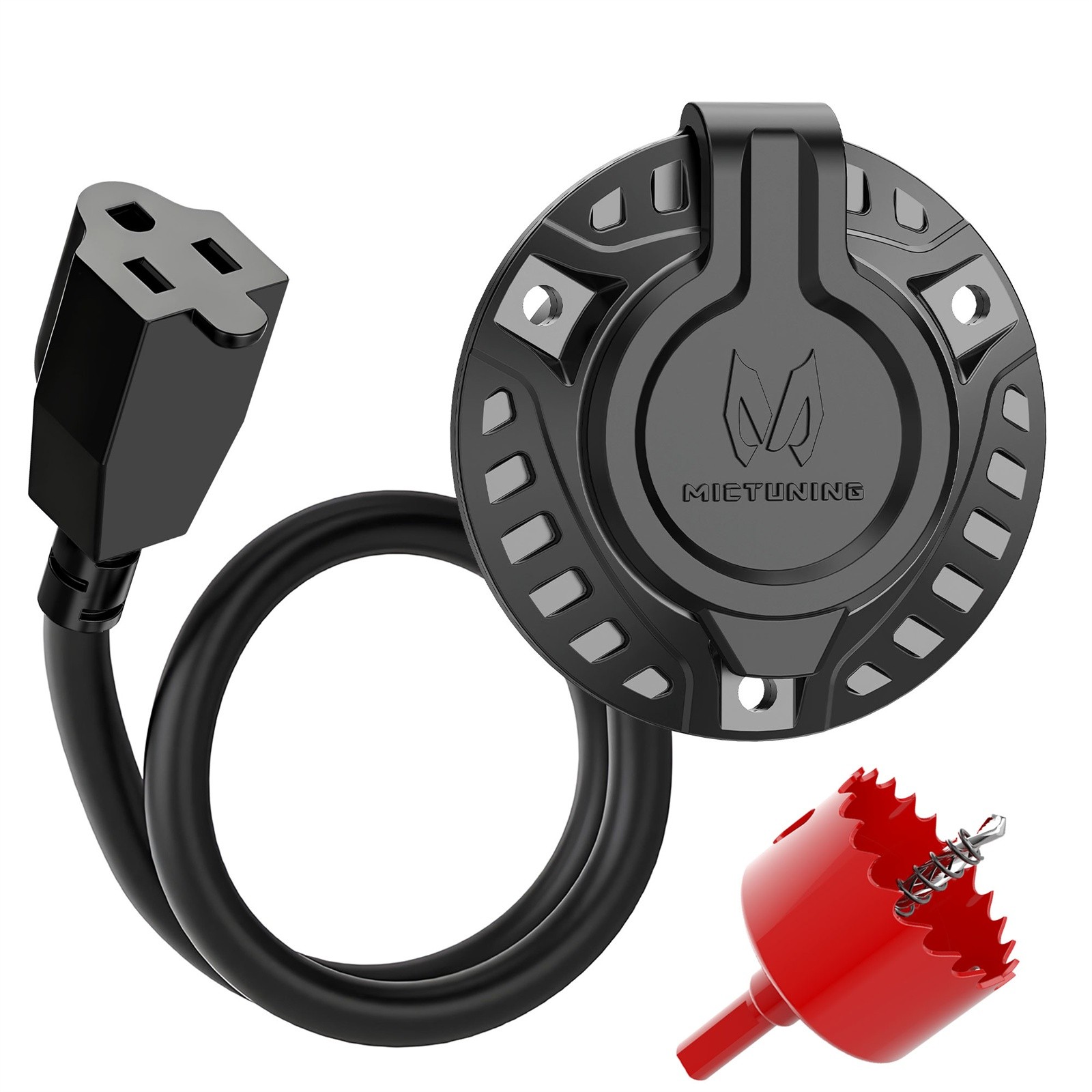 MICTUNING 15A Waterproof RV Shore Power Inlet Socket w/ 18 Inch Heavy Duty Cord