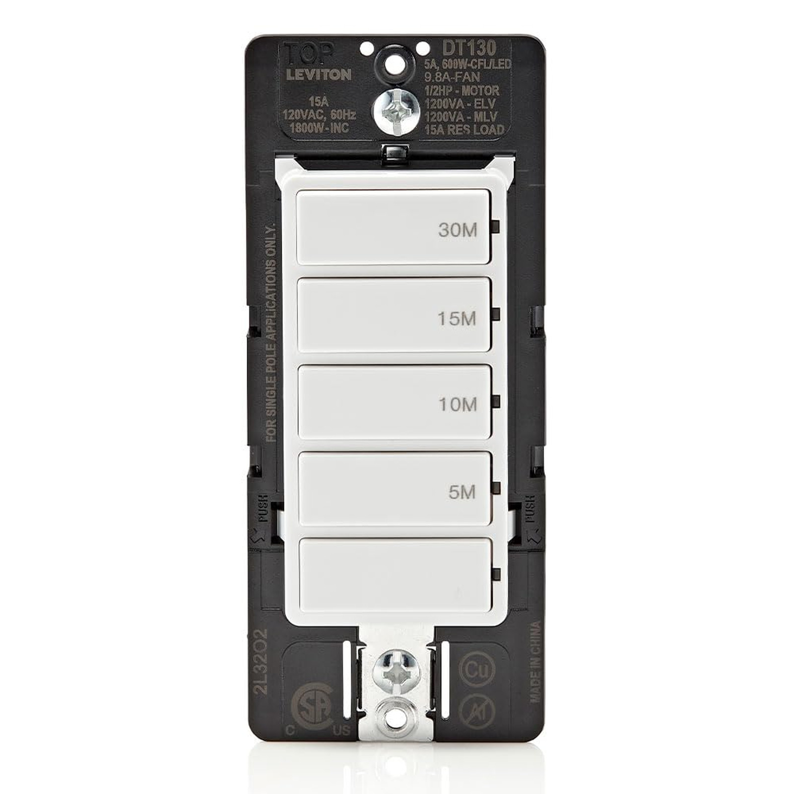 Countdown Timer Switch for Bathroom Fan Lights No Neutral Required 15A White