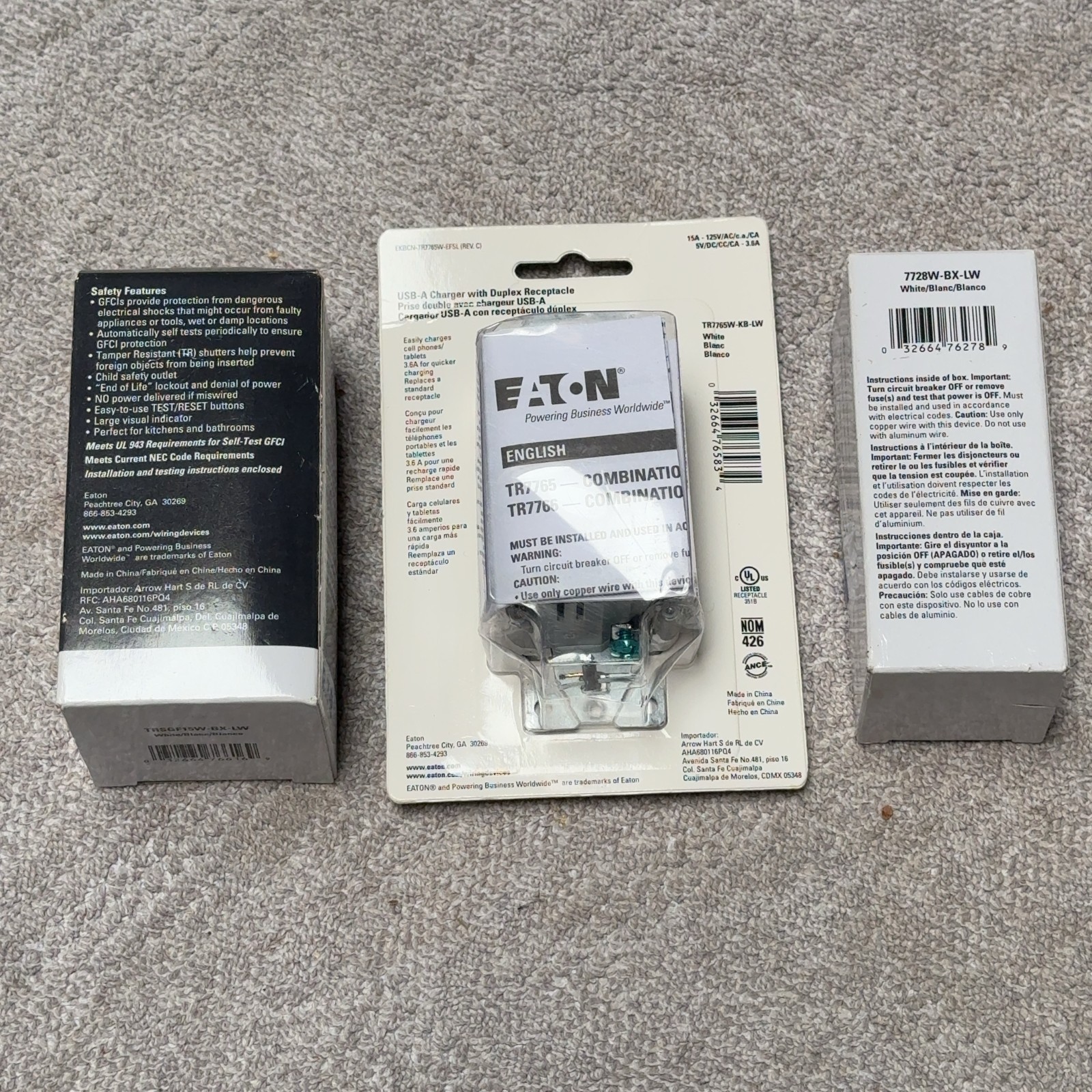 Eaton GFCI, USB-A Receptacle, + Dual Switch All White All NEW!