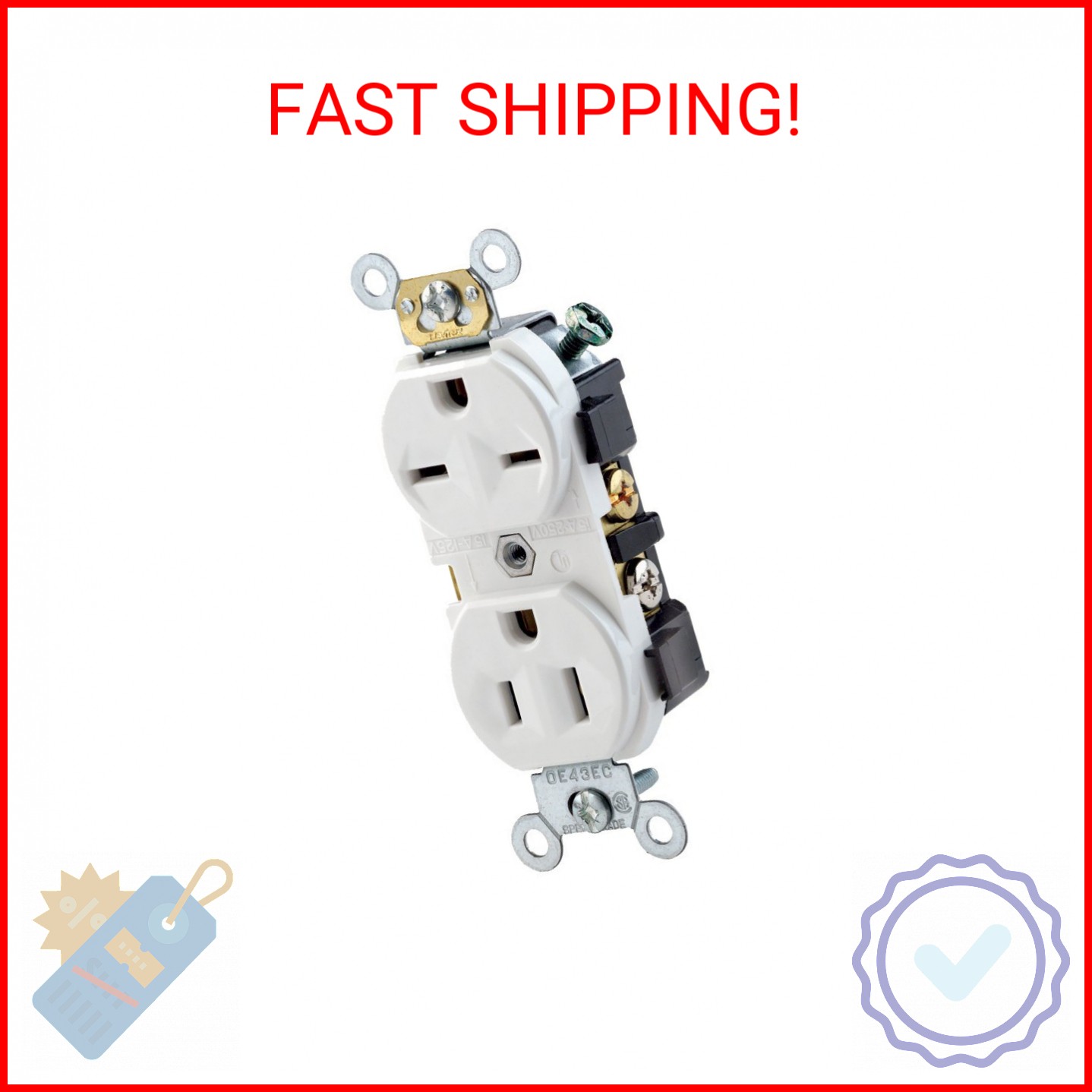 Leviton 15 Amp, 125/250 Volt, Narrow Body Duplex Receptacle, Straight Blade, Com
