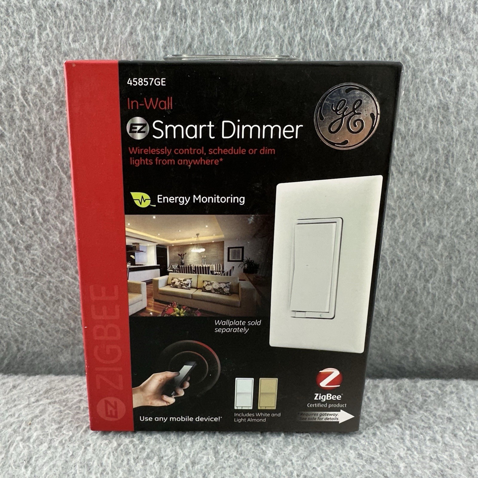 GE ZIGBEE 45856GE In-Wall Smart Switch Energy Monitoring / White & Light Almond