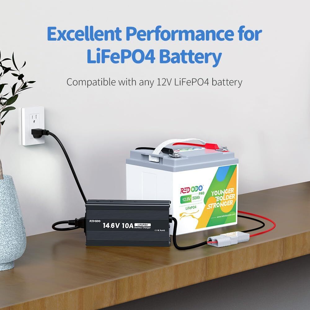 Redodo 14.6V 10A LiFePO4 Battery Charger Fast Charging – Used