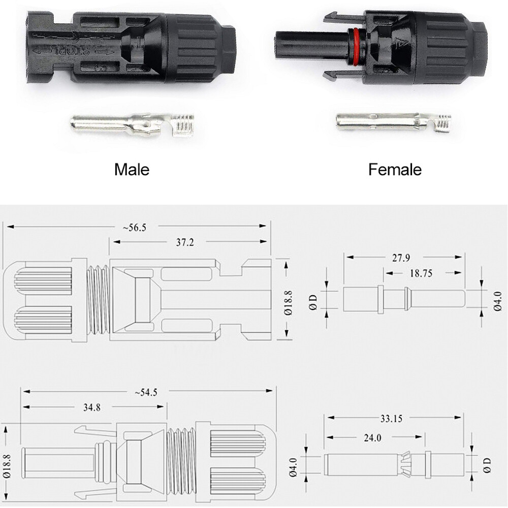 10/20/50/100/200 Pairs Male Female Solar Cable Connectors For DIY Solar Panel