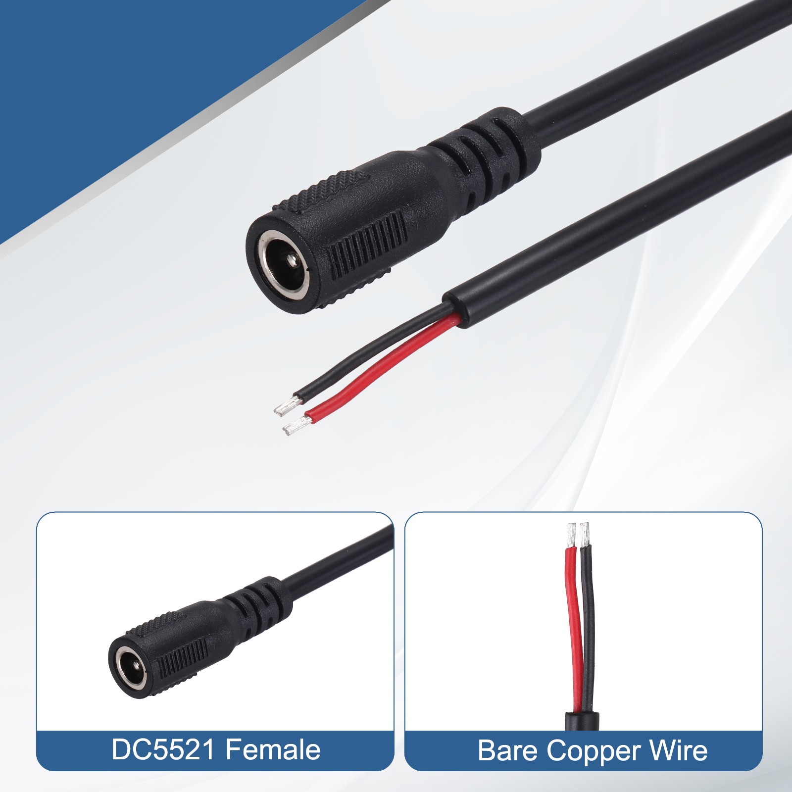 2pcs DC Power Pigtails Cable Female 5.5mm x 2.1mm 100cm]