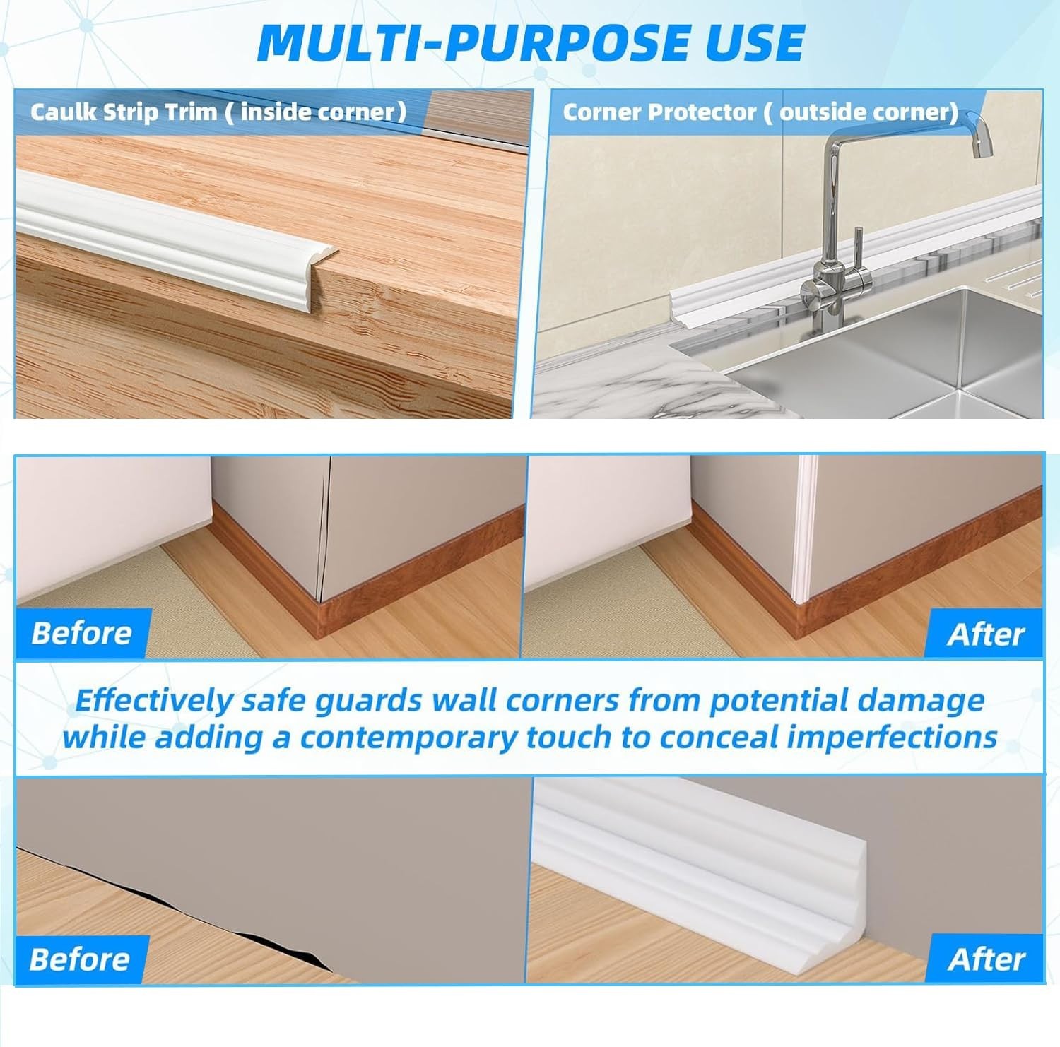 40FT Flexible Wall Corner Protector Trim – Peel & Stick Self-Adhesive Edge Guard