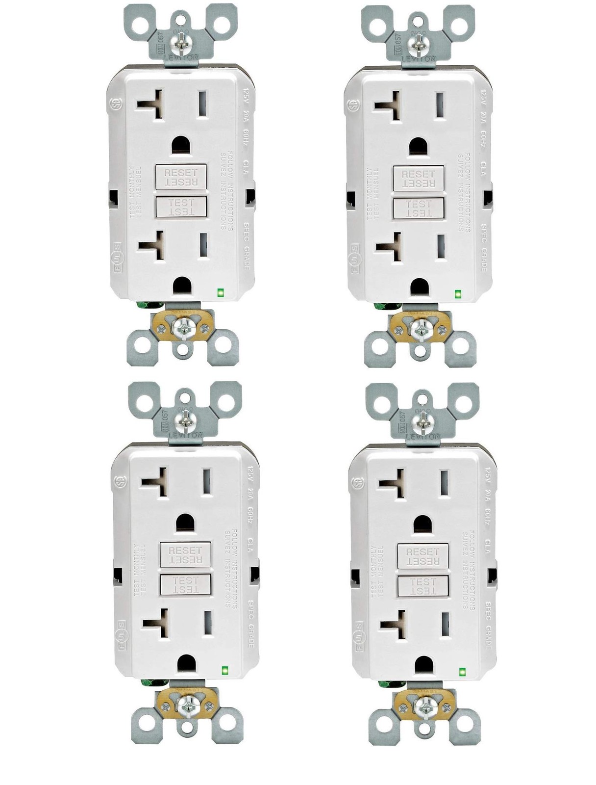GFCI Receptacle 20 Amp Self Test SmartlockPro LED Indicator White 4 Pack Leviton