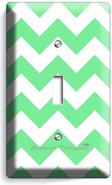 CHEVRON LITE GREEN STRIPES PASTEL SINGLE LIGHT SWITCH WALL PLATE COVER ART DECOR
