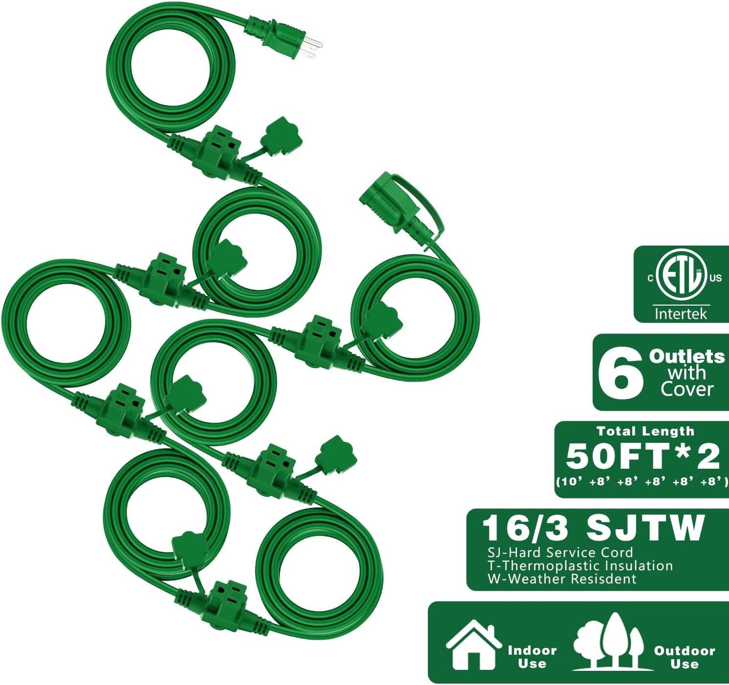 Durable 100FT Outdoor Extension Cord with 12 Integrated Outlets – Certified