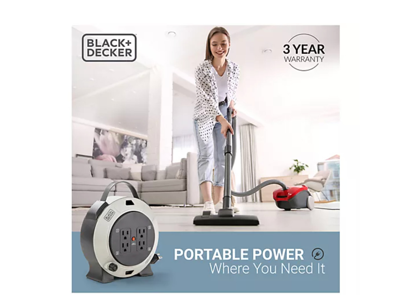 BLACK+DECKER 20’Power Extension Cord Reel w/4 Grounded Outlet