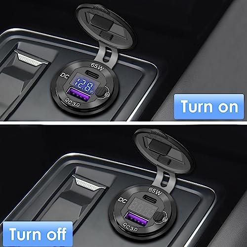83W 12V USB Power Outlet, Aluminum 65W PD Laptop Charger Socket and 18W QC3.0
