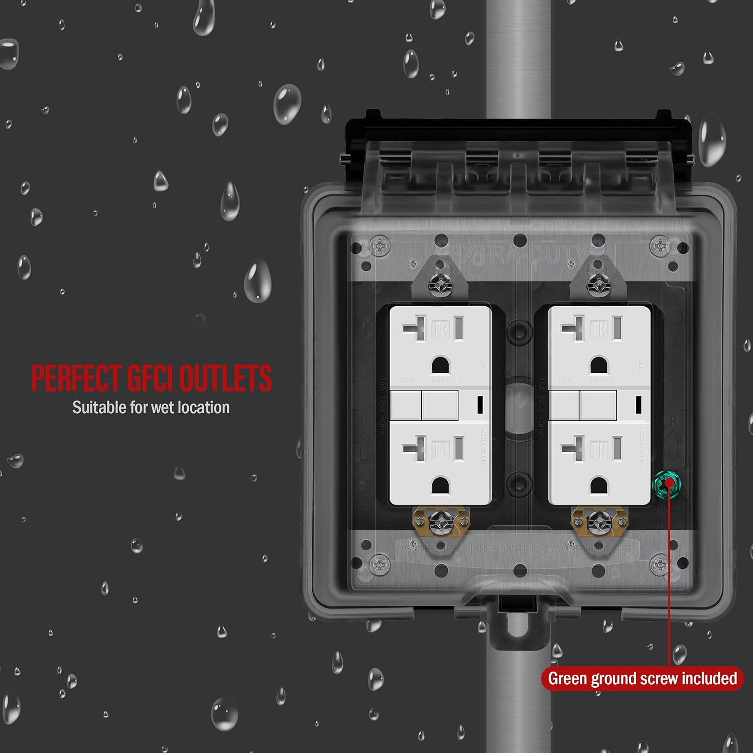 ENERLITES Weatherproof Outlet Bundle with Decorative Outlet Cover and Metal Outl