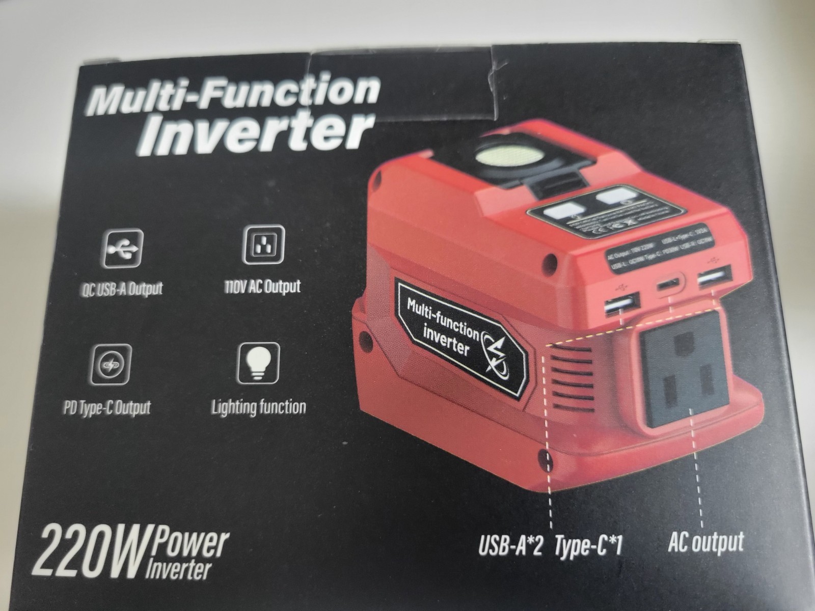 220W Power Inverter Compatible with Milwaukee 18V Battery, DC 18V to AC 110V