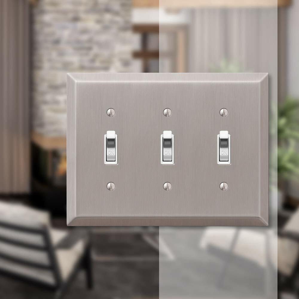Triple 3 Toggle Outlet Switch Wall Plate Cover Century Brushed Nickel Steel Lot