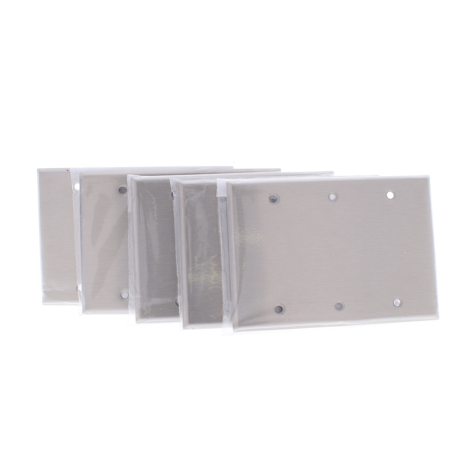 5 Cooper ANTIMICROBIAL 3-Gang Stainless Steel Blank Cover Wallplates Box Mount