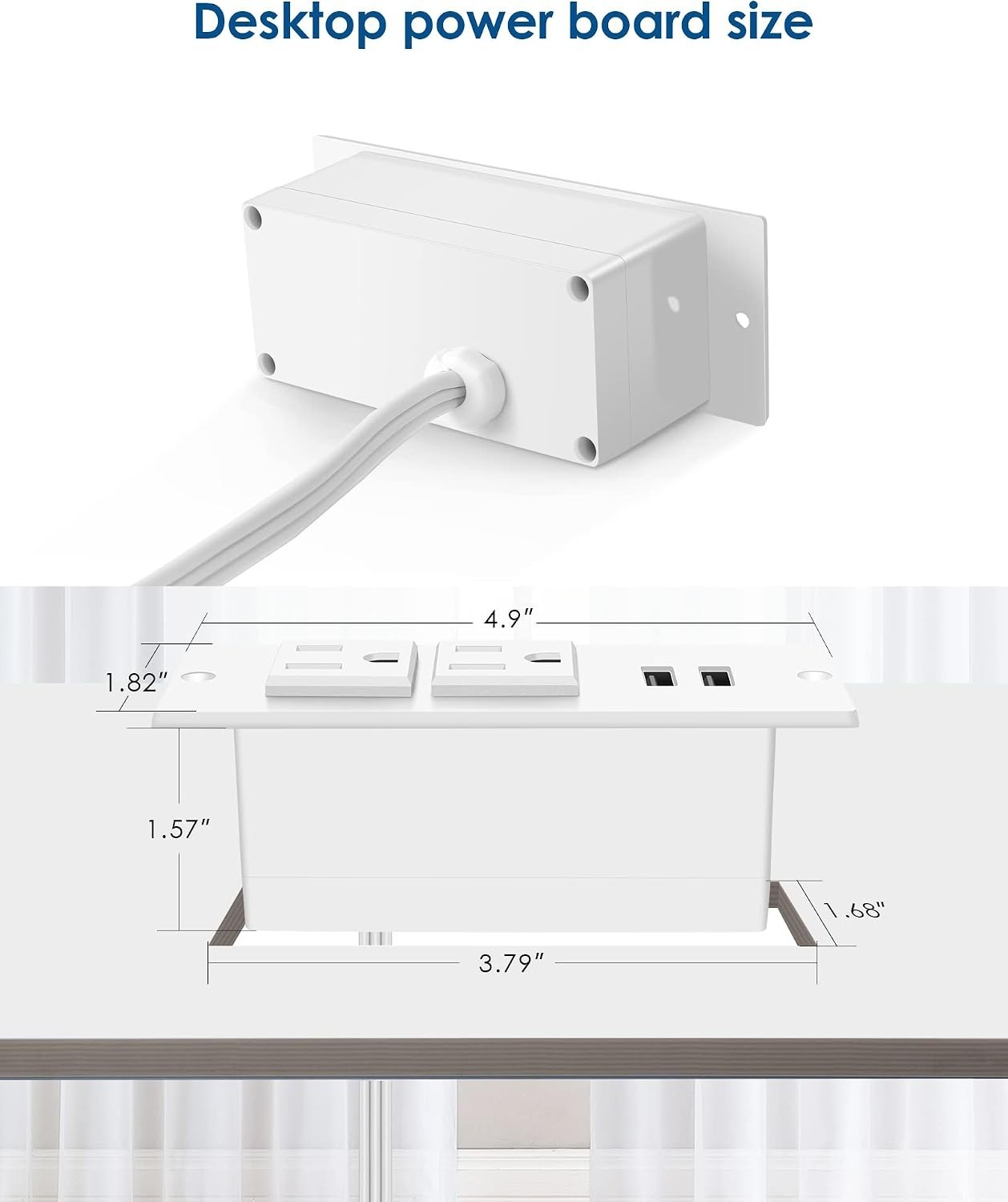 Flush Mount Desktop Power Grommet with 2 Outlets & USB, Perfect for Offices