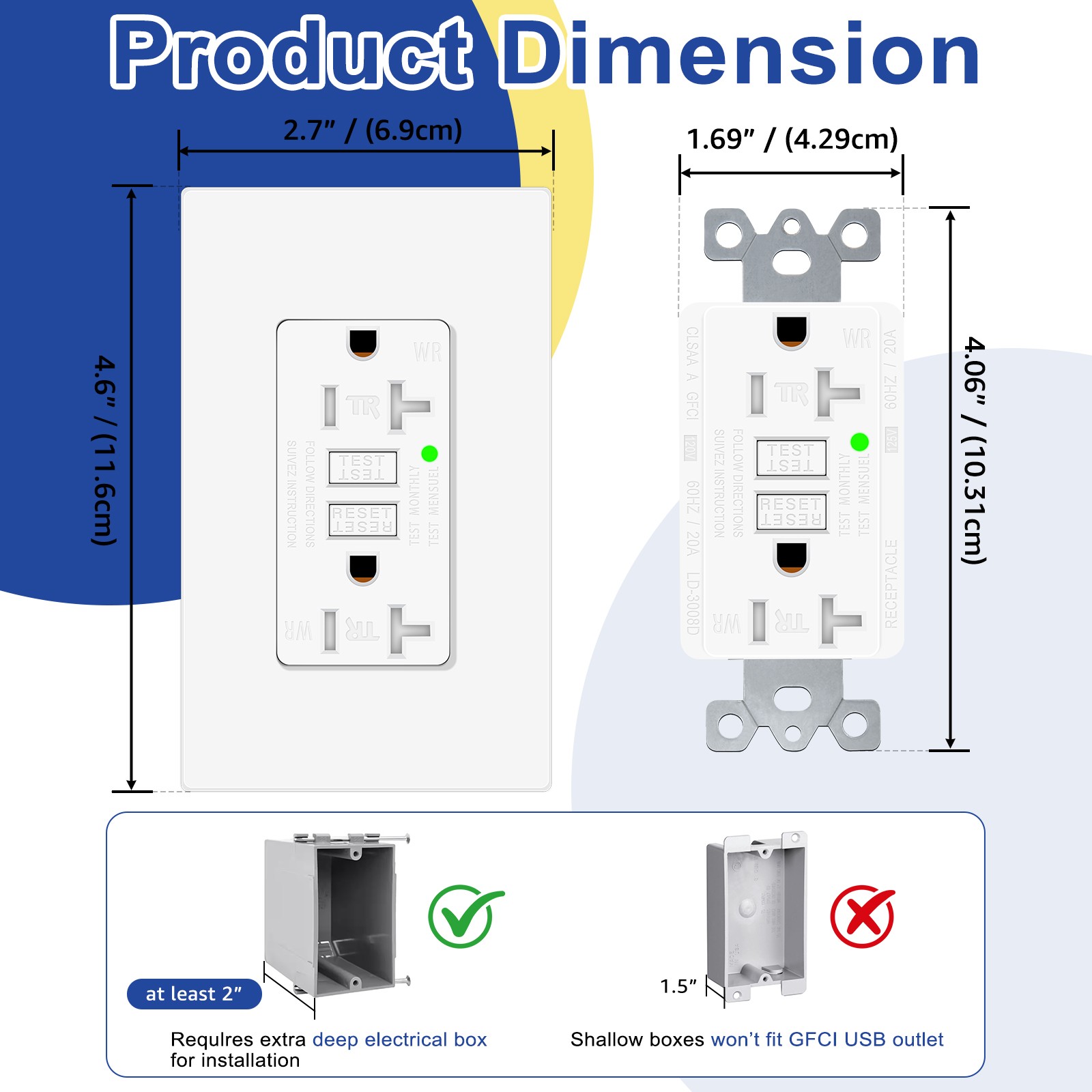1PK 20A/125V Greencycle Self-Test White GFI Electrical Outlet With LED Indicator