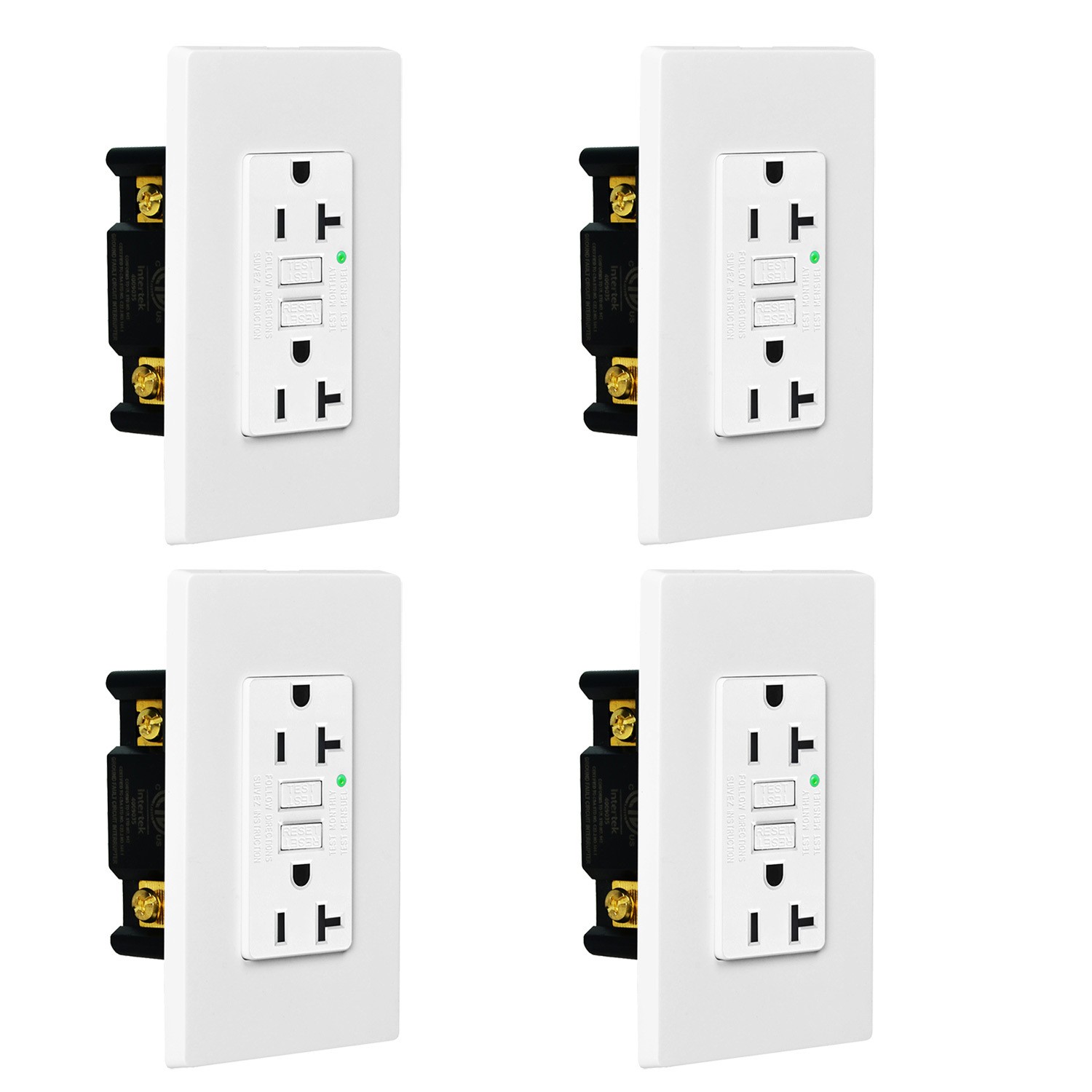 4PK 20A GFCI Outlet Non-TR Non-WR Indoor Ground Fault Receptacle with Wall Plate