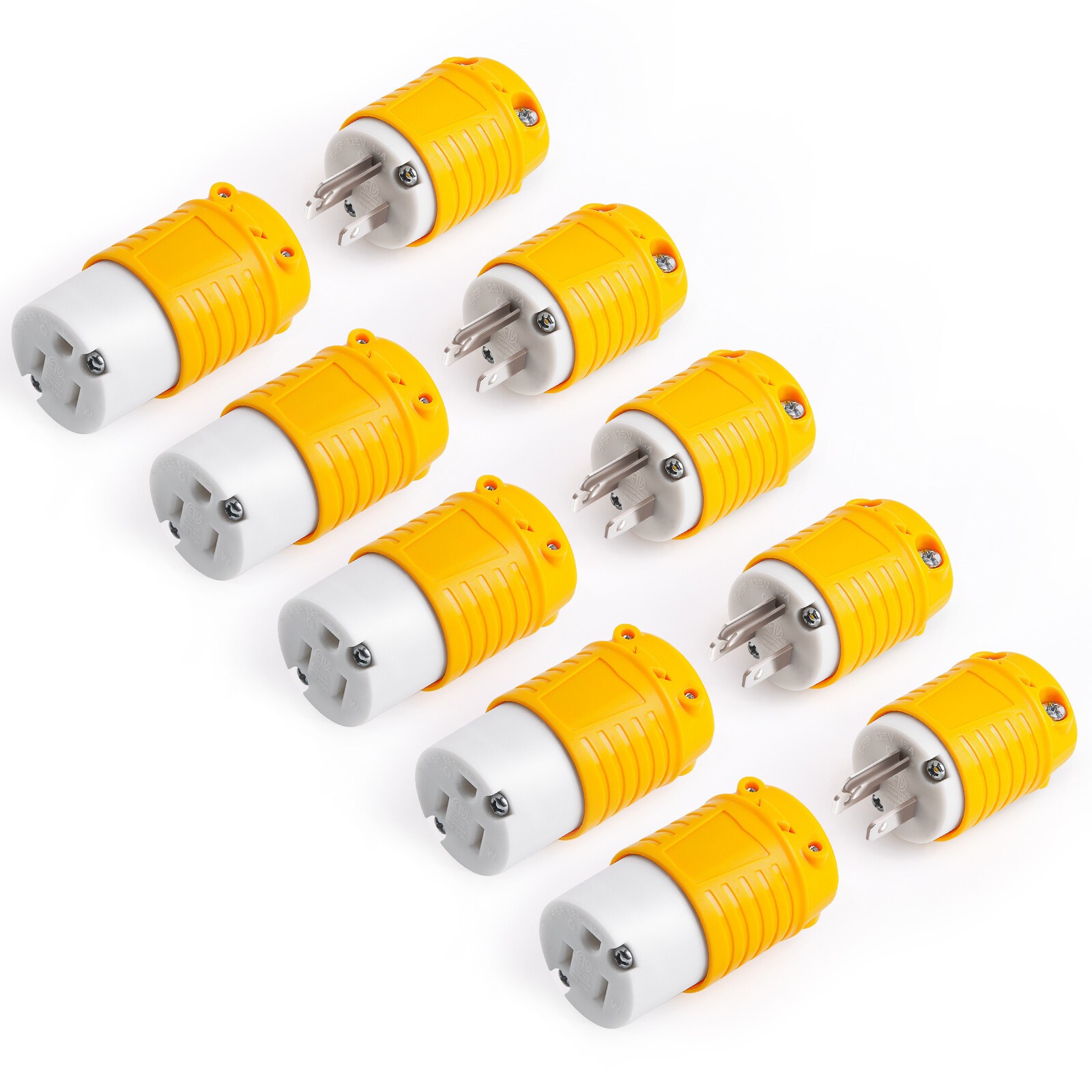 10Pcs 15A 125V Female & Male Extension Cord Replacement Electrical Plugs 3 Prong