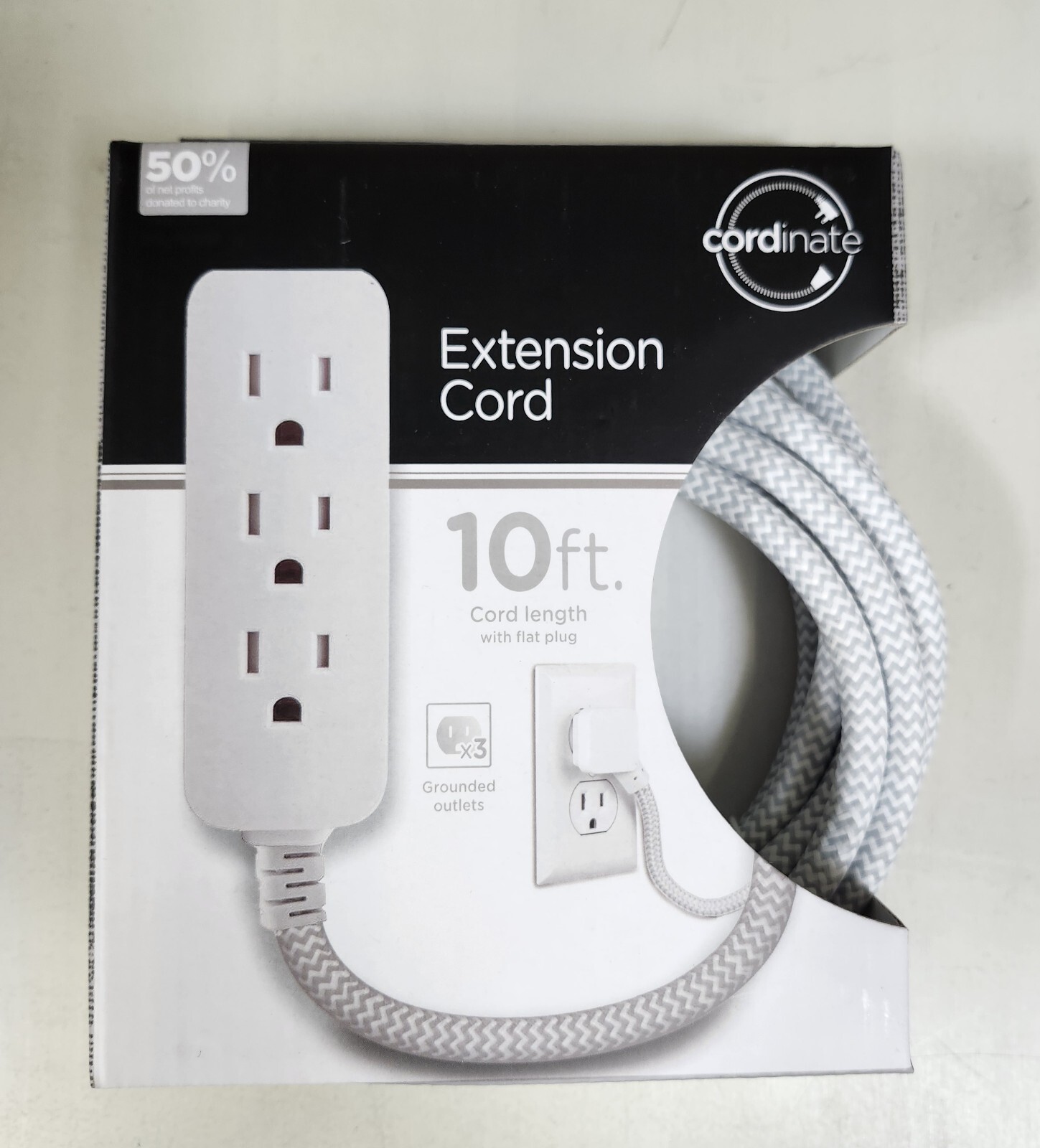 Cordinate 10ft Outlet Extension Cord Gray/White