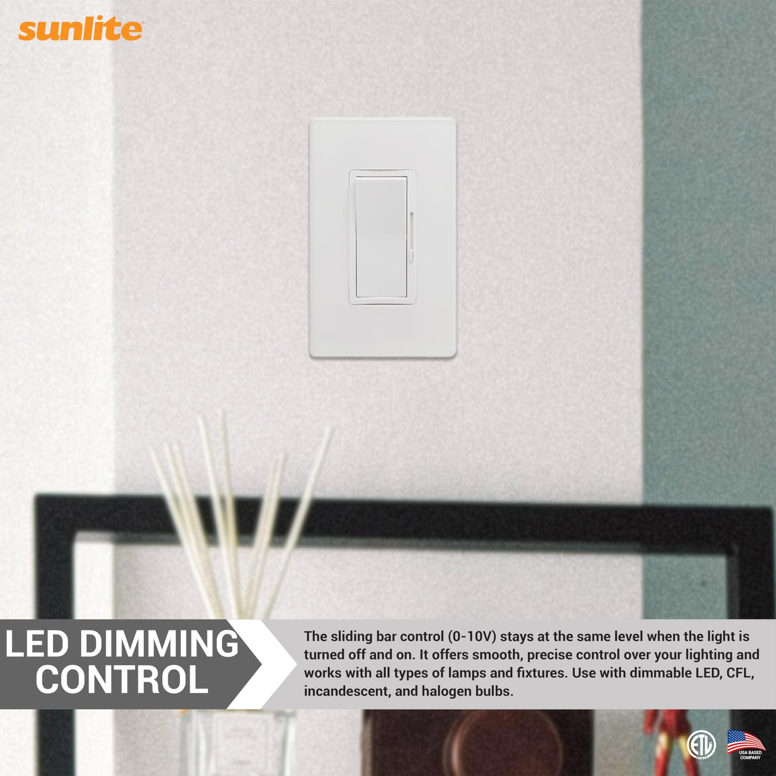 Sunlite LED Dimmer Switch, Wall Rocker Style, Slide Bar, Single Pole or White