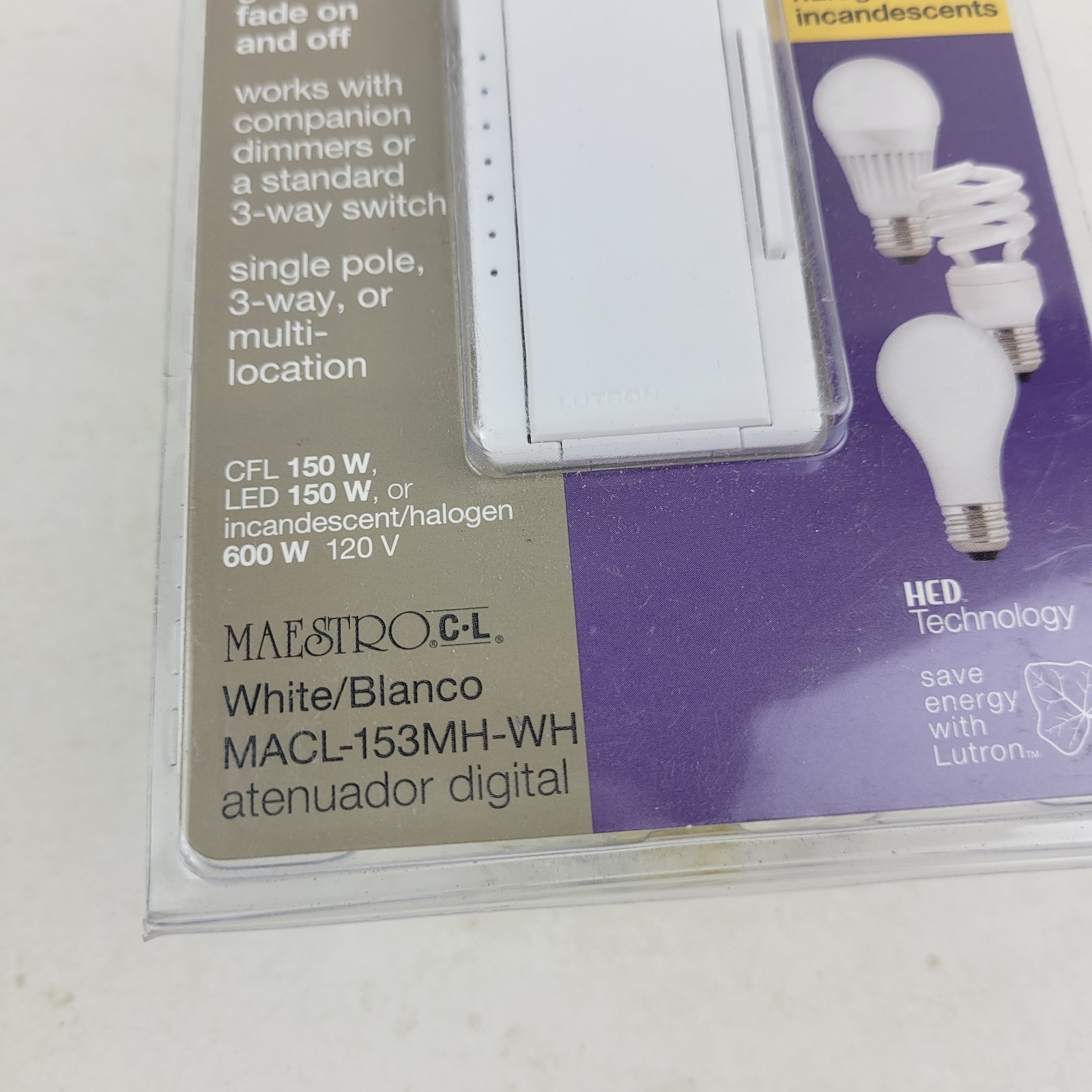 Lutron Maestro CL Digital Dimmer White Single Pole, 3-way – MACL-153MH-WH. New
