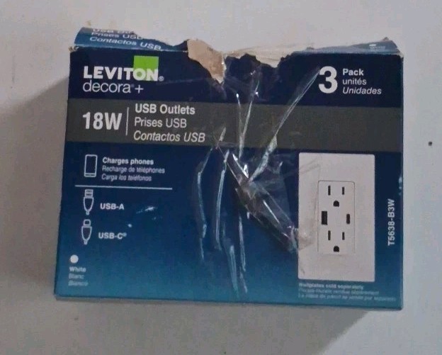 2-Pack LEVITON T5638-B3W Tamper-Resistant 18W USB-A & USB-C Duplex OUTLETS