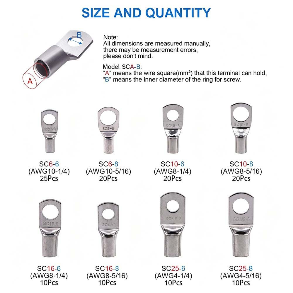 Wear Resistant Closed End Cable Lugs fits Automotive Marine Wire Connection Work