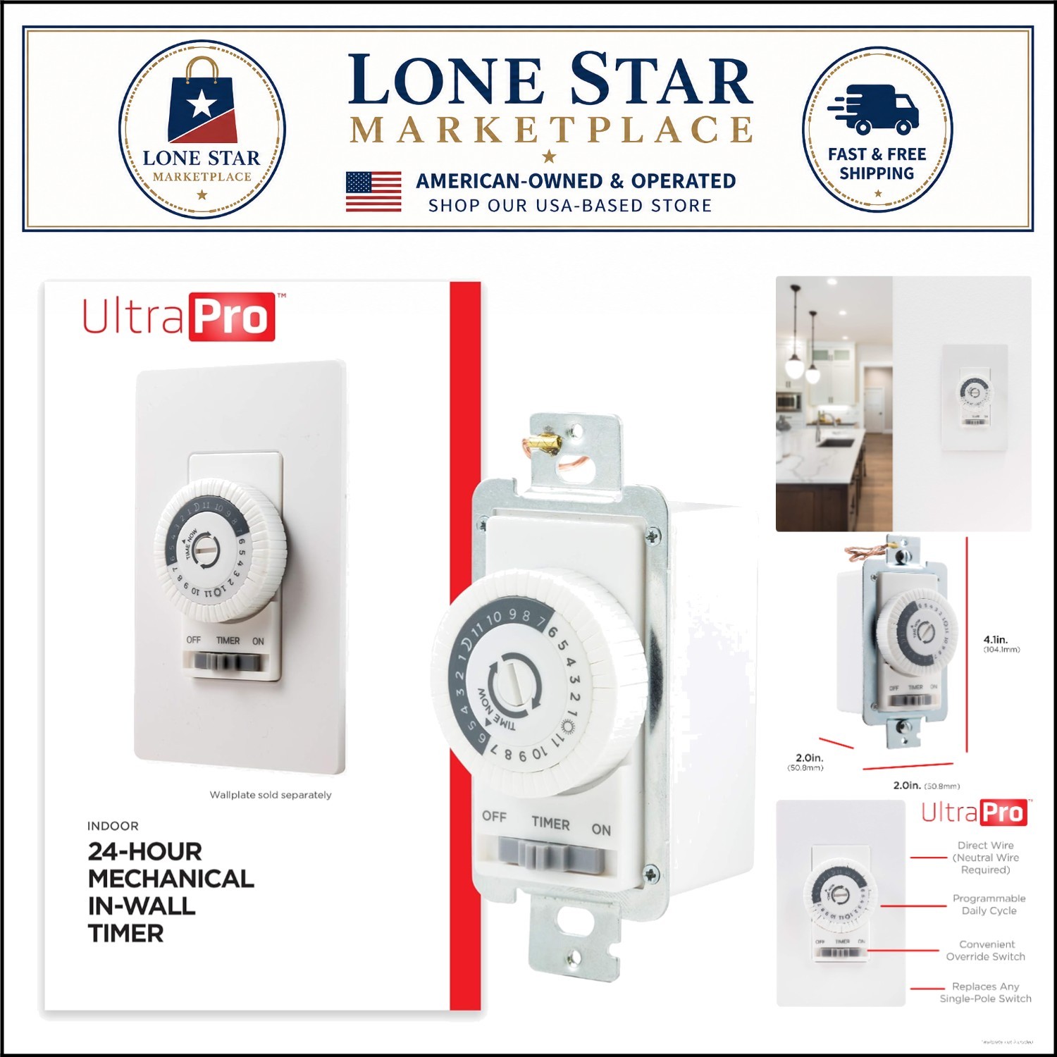 Elegant 24-Hour Dial Timer Switch for Lights & Fans – Override Function Included