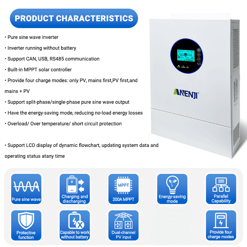 NEW 12KW 48V Hybrid Solar Inverter Split Phase 120V/240V Dual MPPT 200A Parallel