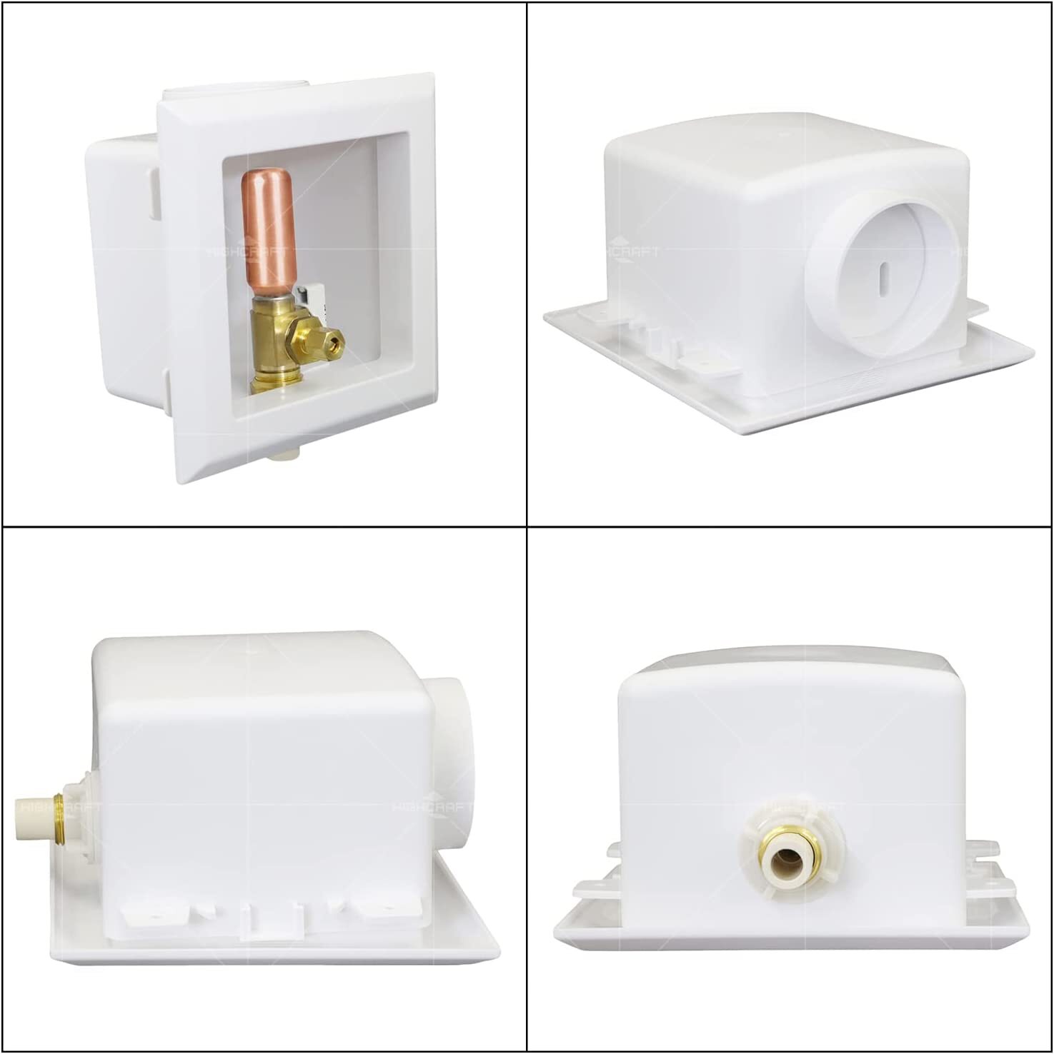 Icemaker Outlet Box w/ Hammer Arrester,Valve, Nut 1/2”in CPVC White ABS (Single