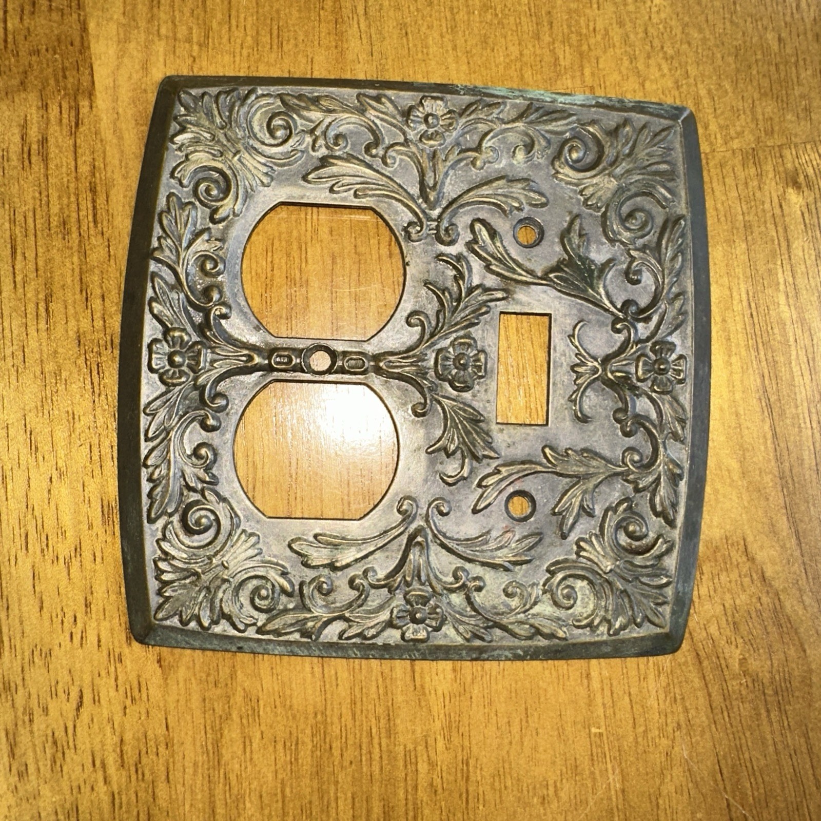 Vintage Brass Wall Plate Switch Single Toggle and Double Socket Combo