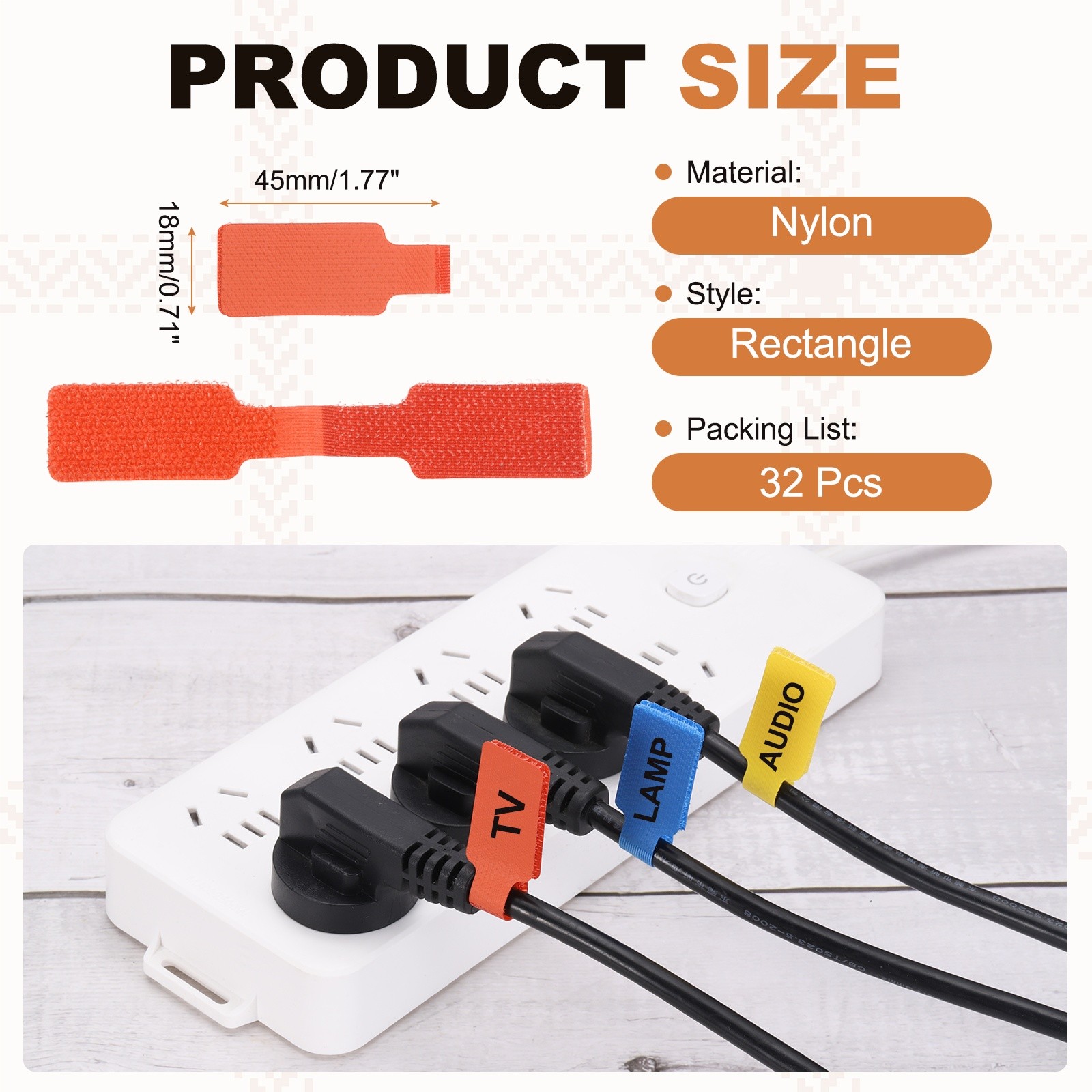 32Pcs 1.8″ Rectangle Cable Labels Tags Orange