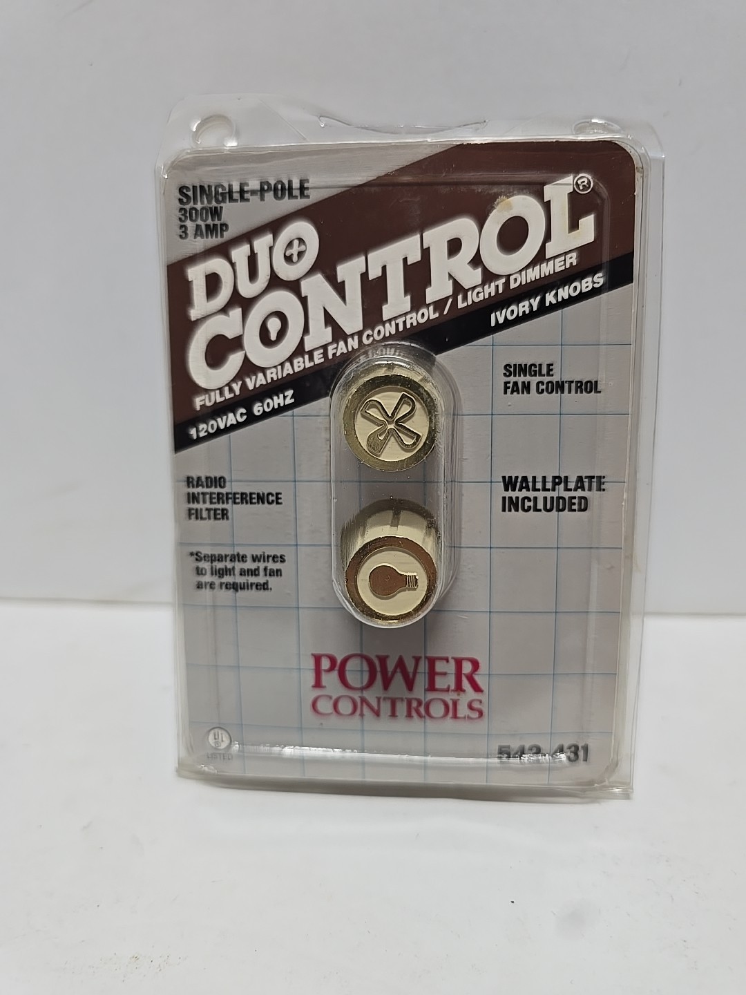 VTG 1988 Power Controls 542-431 Duo Fan Control Light Dimmer Ivory NOS