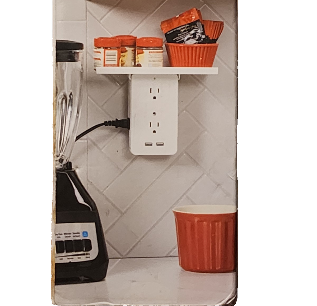 Sharper Image Socket Shelf Cordless Wall 6-Outlet Extender 2 USB Ports – White