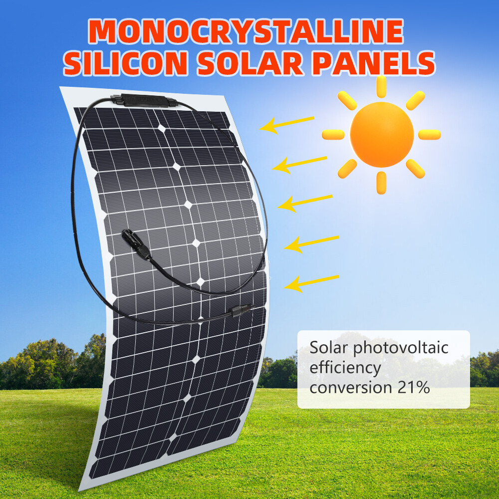 200W Watt Flexible Mono Solar Panel 18V Volt Car Boat RV Home Rooftop Camping