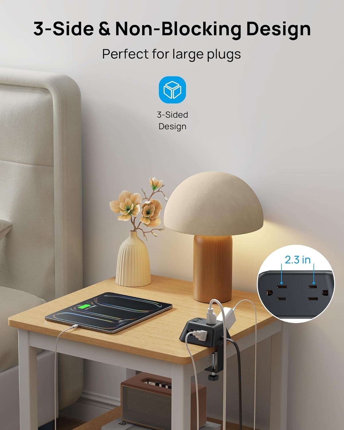 Desk Clamp Power Strip, Surge Protector with 5 AC Outlets and 3 USB Ports, Desk