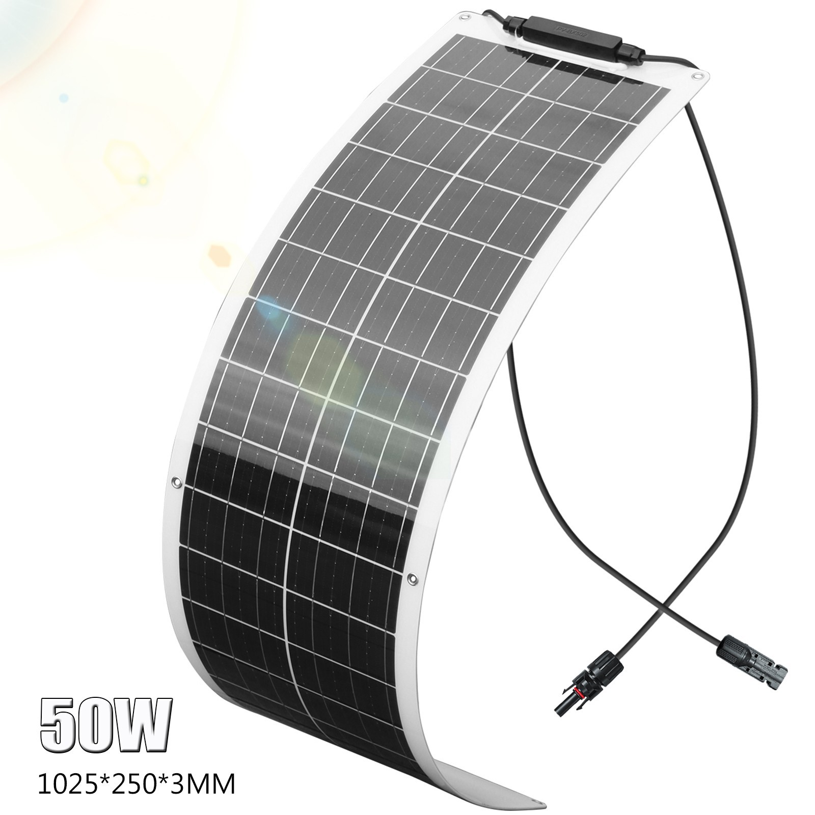 Solar Panel 50W Flexible Monocrystalline Module for 12V Battery RV Camping Boat